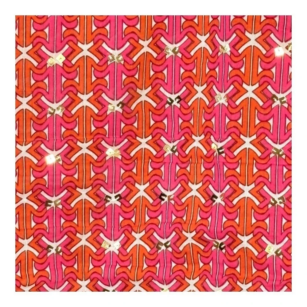 Tory Burch Stephanie Tunic Blouse Womens 2 Pink Orange Sequin Geometric‎ Cotton